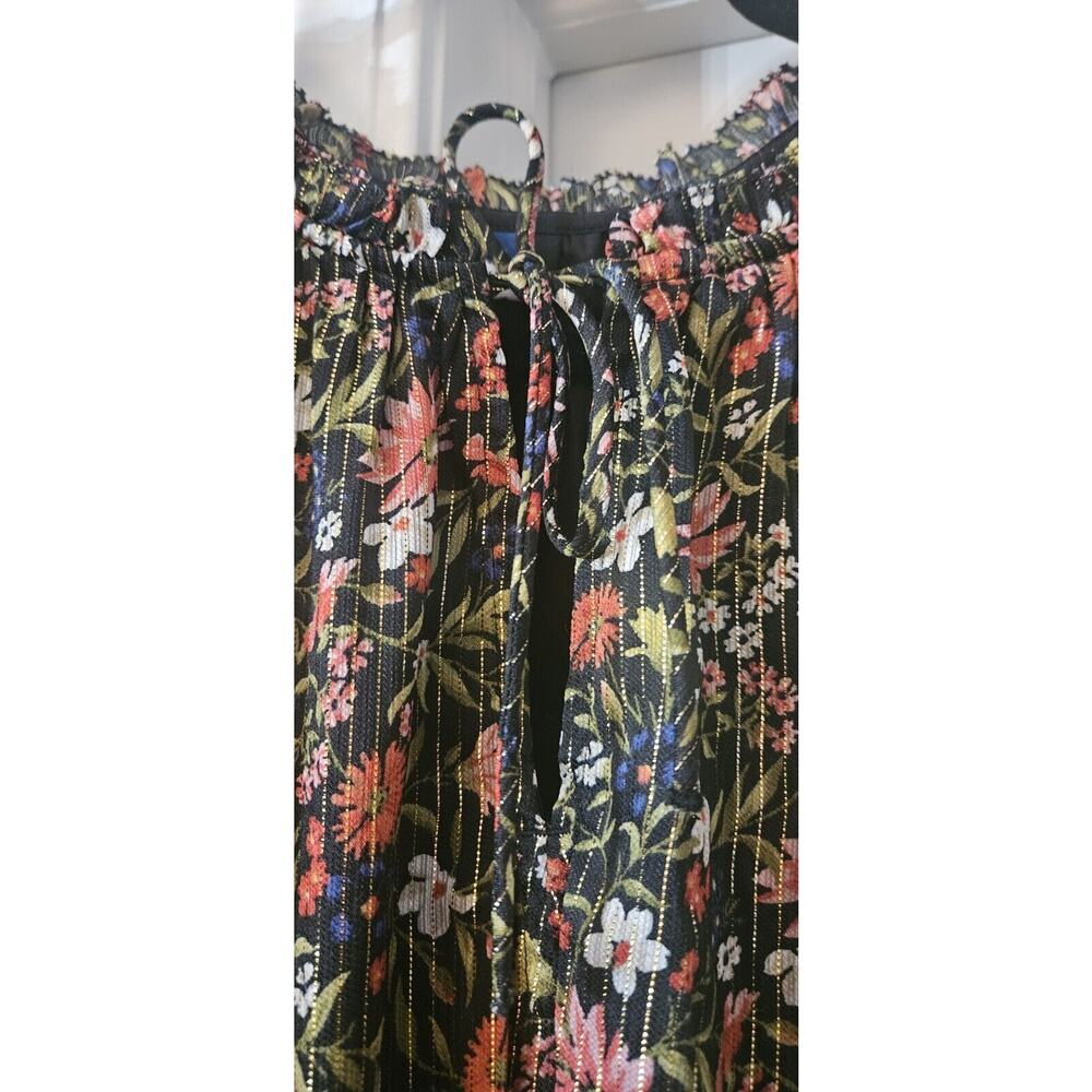 Old Navy Womens M Dark Floral Gold Metallic Midi Dress Smocked Waist Fairy Goth - Picture 11 of 11